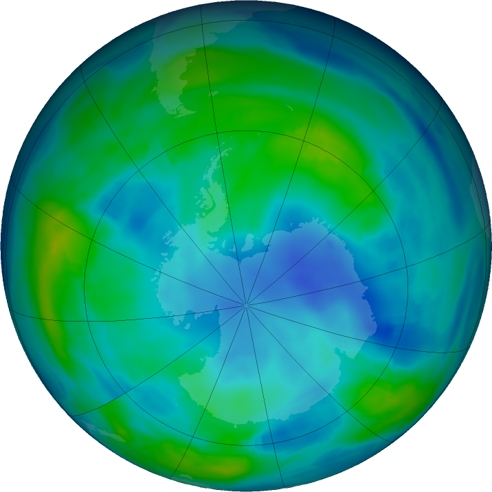 Antarctic ozone map for 28 May 2019